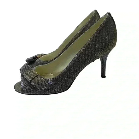 STUART WEITZMAN bow sparkle metallic shimmer peep toe heels size 9 - Picture 4 of 11